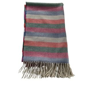 J. Crew Multi Color Striped Fringe Scarf Accessory Cozy Versatile Wrap